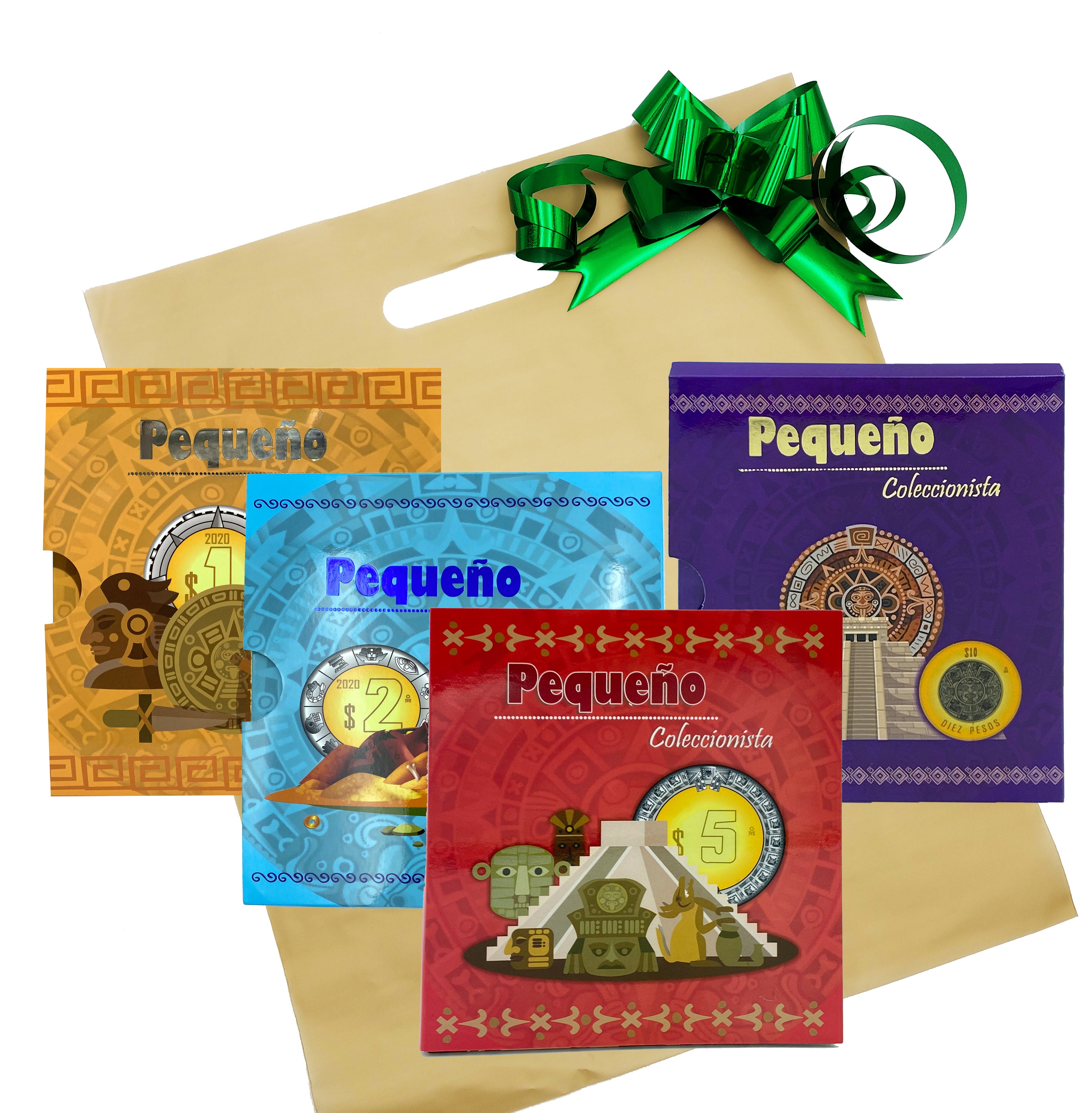 Set de 4 álbumes coleccionadores para monedas mexicanas de 1, 2, 5 y 10 pesos. Incluye funda cubre polvo, bolsa de regalo y moño. Ideal como herramienta didáctica y para coleccionistas. Listo para regalar con bolsa y moño incluidos. Set de 4 álbumes coleccionadores para monedas mexicanas de 1, 2, 5 y 10 pesos. Incluye funda cubre polvo, bolsa de regalo y moño. Ideal como herramienta didáctica y para coleccionistas. Listo para regalar con bolsa y moño incluidos.